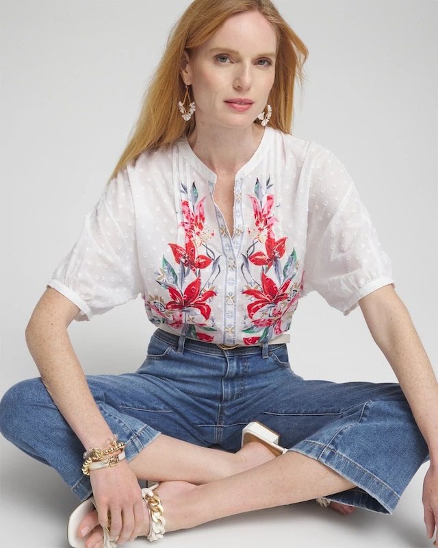 Floral Dolman Sleeve Cotton Shirt - image 2
